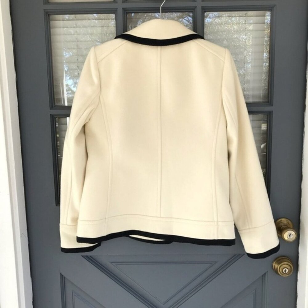J. Crew Nello Gori Cream Black Double Breasted Wool Peacoat Jacket Blazer Size 8 - Picture 8 of 9